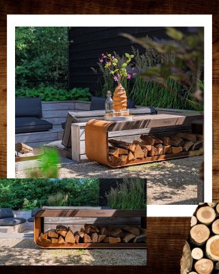 🔥NOVINKA🔥 Dizajn & praktickosť v jednom. Cortenový drevník LIGNO TO-SIT – miesto na drevo aj pohodlná lavica v záhrade....